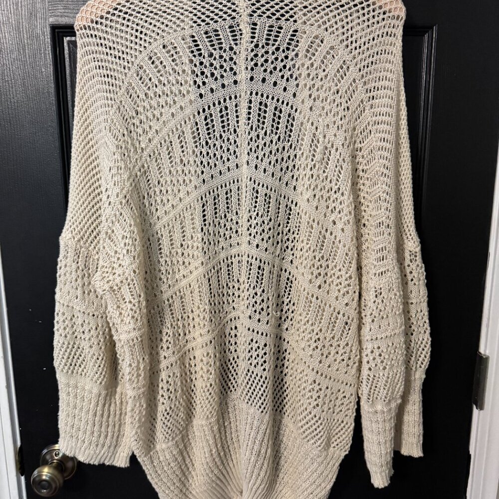 Womens Crochet Knit Cardigan Cream One Size - Picture 3 of 3